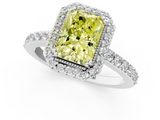 White gold Fancy Yellow Radiant  Cut Halo Diamond Ring with Pave Band and Four-Prong Setting_25
