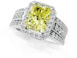 White gold Fancy Yellow Radiant Cut Halo Diamond Ring with Round  Split Shank and Prong Setting_144