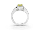 White gold Fancy Yellow Radiant Cut Halo Diamond Ring with Round  Split Shank and Prong Setting_145