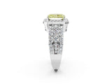 White gold Fancy Yellow Radiant Cut Halo Diamond Ring with Round  Split Shank and Prong Setting_145