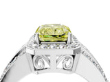 White gold Fancy Yellow Radiant Cut Halo Diamond Ring with Round  Split Shank and Prong Setting_147