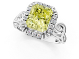 White gold Fancy Yellow Radiant  Cut Halo Diamond Ring with Scrollwork Band and Four-Prong Setting_117