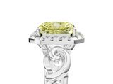 White gold Fancy Yellow Radiant  Cut Halo Diamond Ring with Scrollwork Band and Four-Prong Setting_121