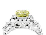 White gold Fancy Yellow Radiant  Cut Halo Diamond Ring with Scrollwork Band and Four-Prong Setting_123
