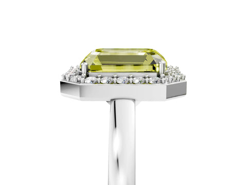 White gold Fancy Yellow Radiant Cut Halo Diamond Ring with Solitaire Band and Prong Setting_5