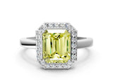 White gold Fancy Yellow Radiant Cut Halo Diamond Ring with Solitaire Band and Prong Setting