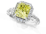 White gold Fancy Yellow Radiant Cut Halo Diamond Solitaire with Filigree Band and Four-Prong Setting_1