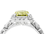 White gold Fancy Yellow Radiant Cut Halo Diamond Solitaire with Filigree Band and Four-Prong Setting_4