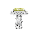 White gold Fancy Yellow Radiant Cut Halo Diamond Solitaire with Filigree Band and Four-Prong Setting_5