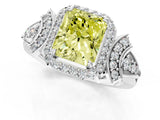 White gold Fancy Yellow Radiant Cut Halo Diamond Split Shank Engagement Ring with Four-Prong Setting_1