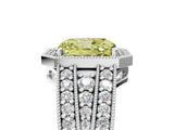 White gold Fancy Yellow Radiant Cut Halo Diamond Split Shank Ring with Prong Setting_11