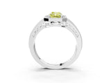 White gold Fancy Yellow Radiant Cut Halo Diamond Split Shank Ring with Prong Setting_3