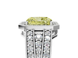 White gold Fancy Yellow Radiant Cut Halo Diamond Split Shank Ring with Prong Setting_5