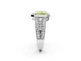 White gold Fancy Yellow Radiant Cut Halo Diamond Split Shank Ring with Prong Setting_8