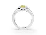 White gold Fancy Yellow Radiant Cut Halo Diamond Split Shank Ring with Prong Setting_9