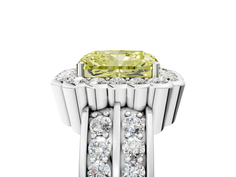 White gold Fancy Yellow Radiant Cut Halo Diamond Split Shank Ring with Scalloped Prong Setting_11