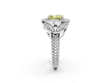 White gold Fancy Yellow Radiant Cut Halo Milgrain Diamond Engagement Ring with Leaf Band and Four-Prong Setting_2