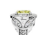 White gold Fancy Yellow Radiant Cut Halo Milgrain Diamond Engagement Ring with Leaf Band and Four-Prong Setting_5