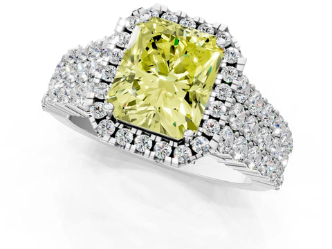 White gold Fancy Yellow Radiant Cut Halo Pavé Diamond Engagement Ring with Split Shank and Four-Prong Setting_4