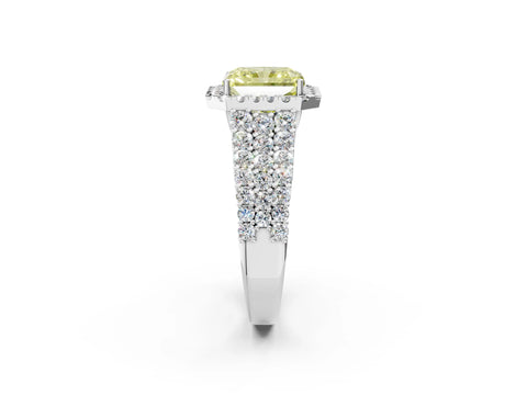 White gold Fancy Yellow Radiant Cut Halo Pavé Diamond Engagement Ring with Split Shank and Four-Prong Setting_5