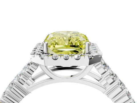 White gold Fancy Yellow Radiant Cut Halo Pavé Diamond Engagement Ring with Split Shank and Four-Prong Setting_7