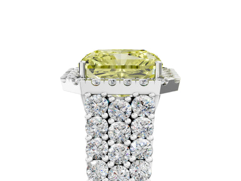 White gold Fancy Yellow Radiant Cut Halo Pavé Diamond Engagement Ring with Split Shank and Four-Prong Setting_8