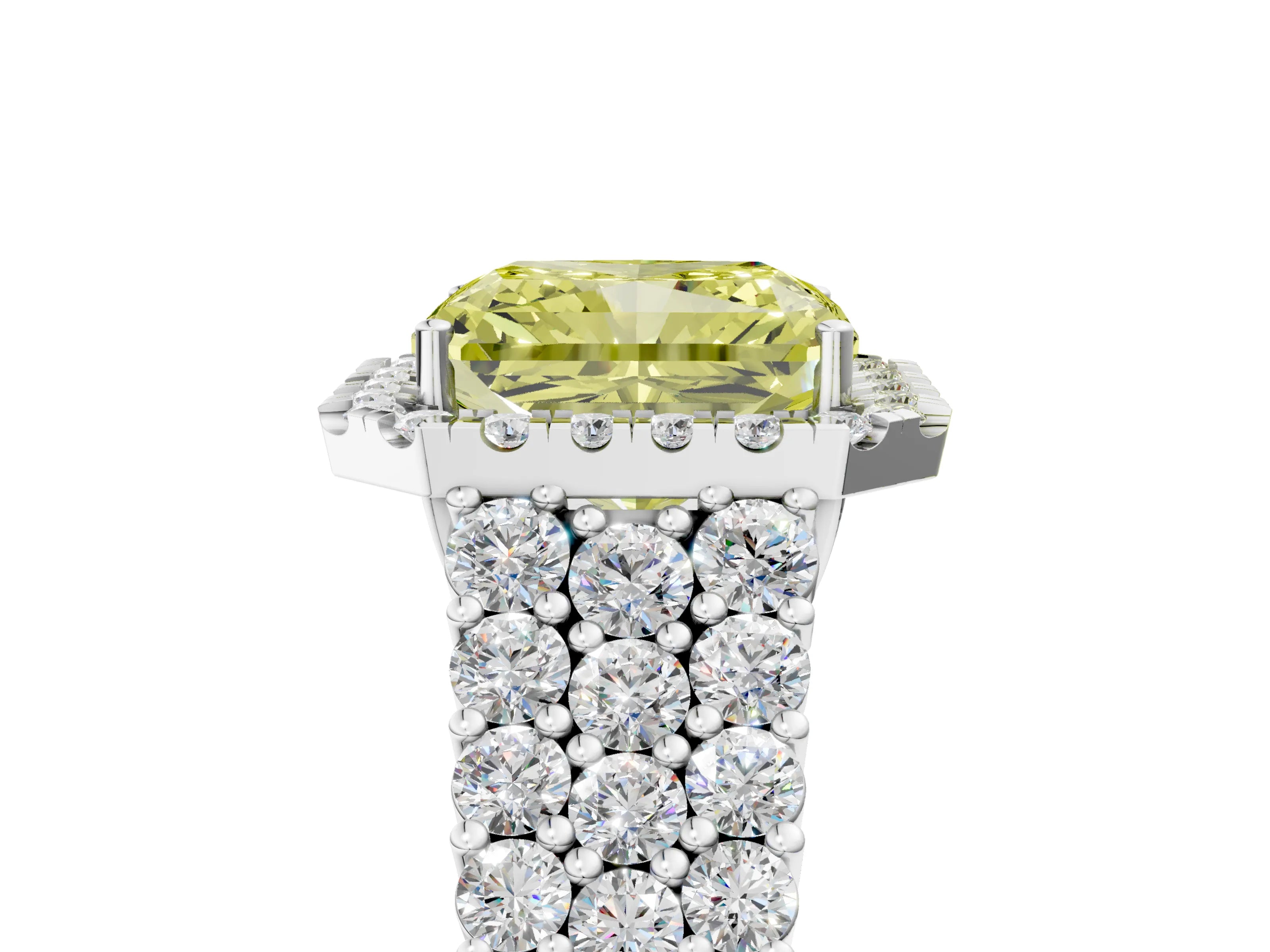 White gold Fancy Yellow Radiant Cut Halo Pavé Diamond Engagement Ring with Split Shank and Four-Prong Setting_8