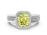 White gold Fancy Yellow Radiant  Cut Halo Pave Band Four-Prong Ring_49