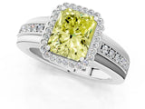 White gold Fancy Yellow Radiant  Cut Halo Pave Band Four-Prong Ring_50