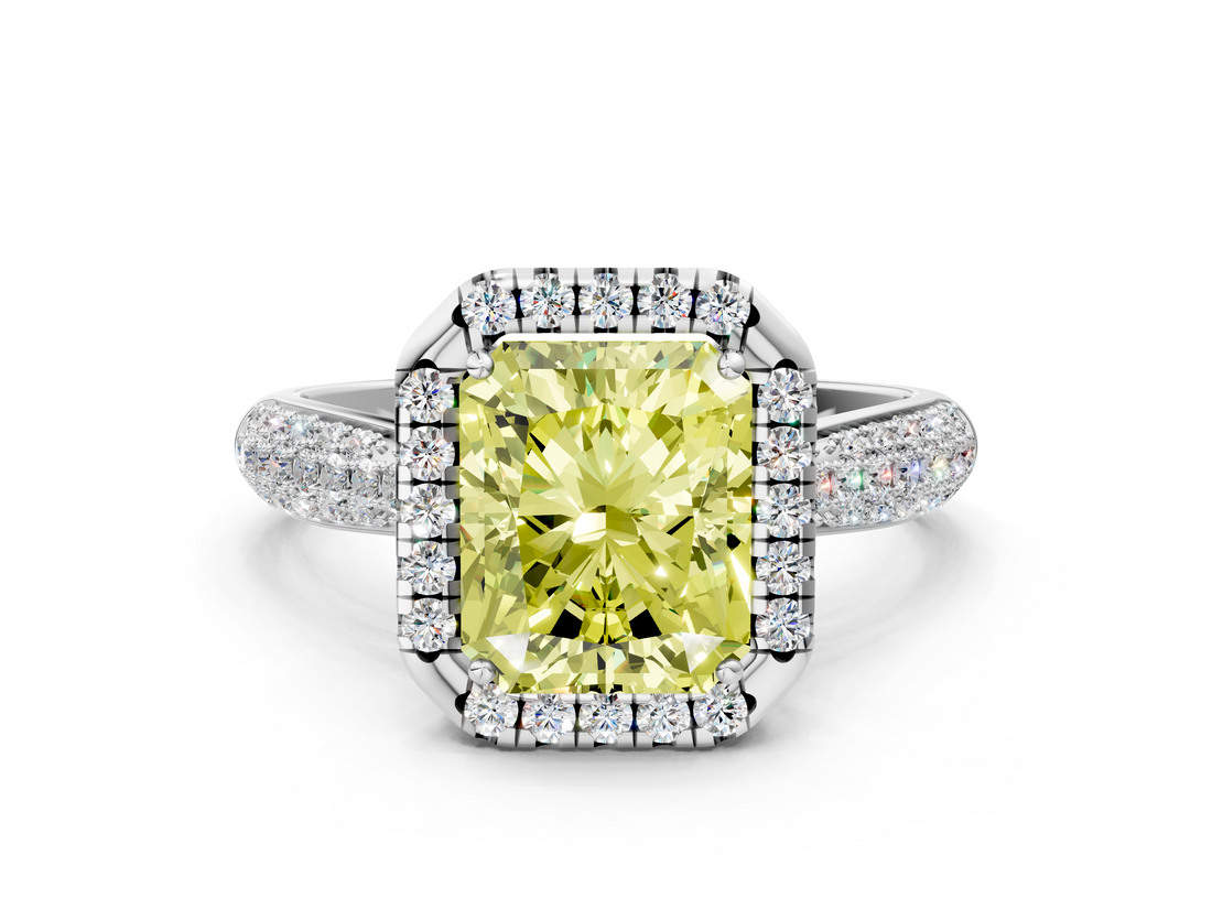 White gold Fancy Yellow Radiant  Cut Halo Pave Band Four-Prong Setting Ring_17