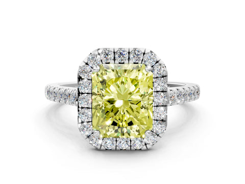 White gold Fancy Yellow Radiant Cut Halo Pave Diamond Engagement Ring with Four-Prong Setting_36