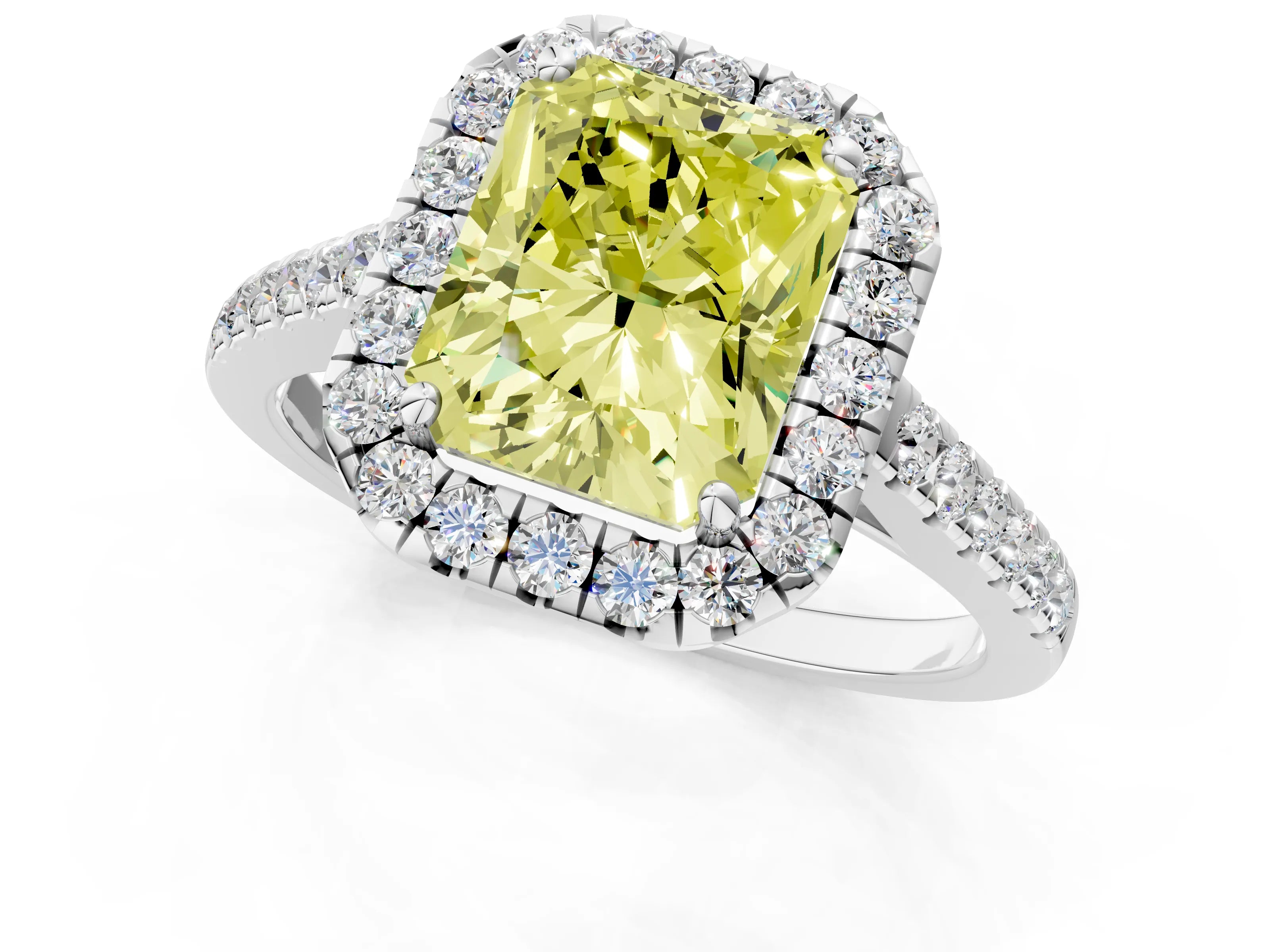 White gold Fancy Yellow Radiant Cut Halo Pave Diamond Engagement Ring with Four-Prong Setting_37