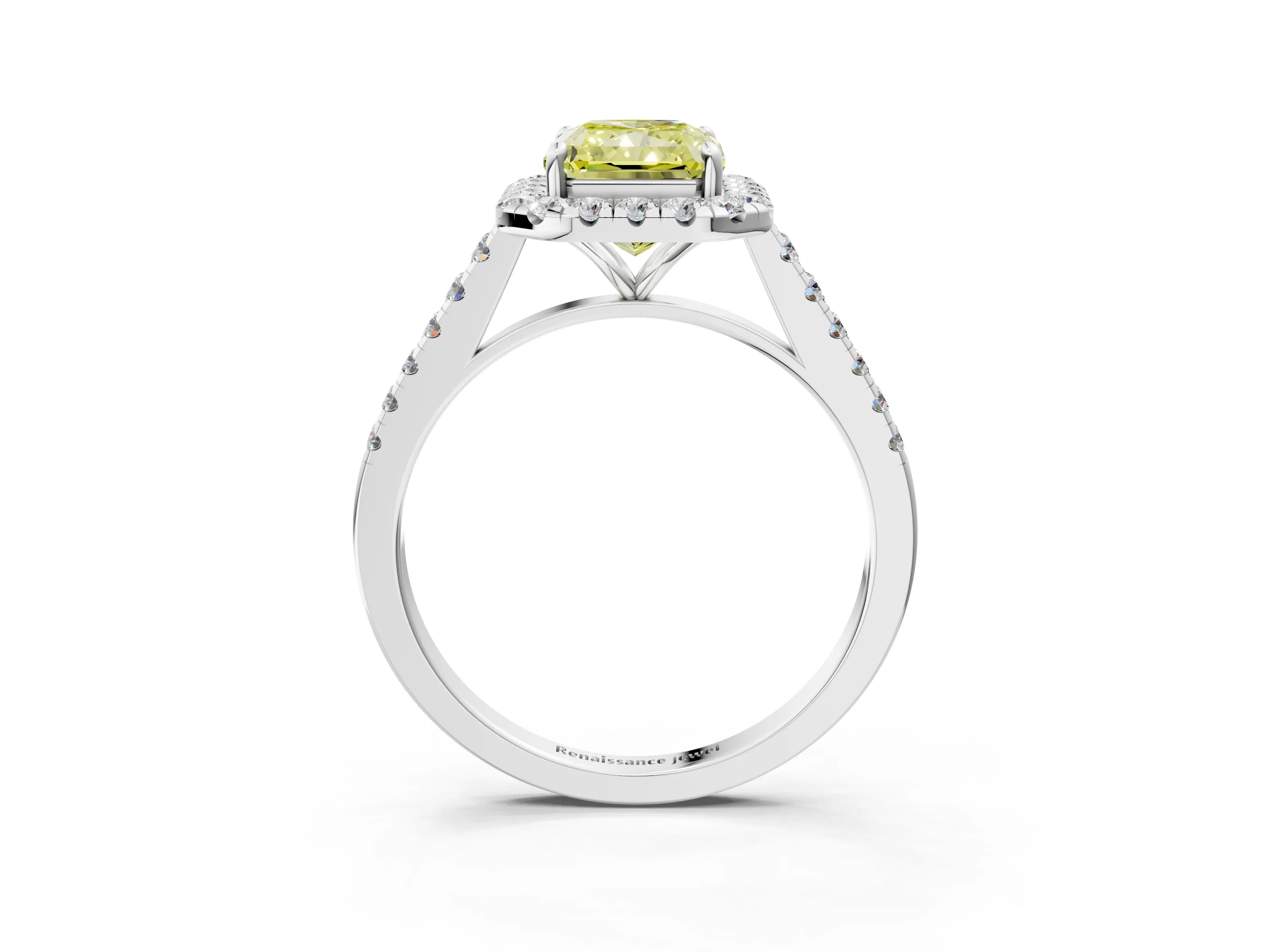 White gold Fancy Yellow Radiant Cut Halo Pave Diamond Engagement Ring with Four-Prong Setting_39