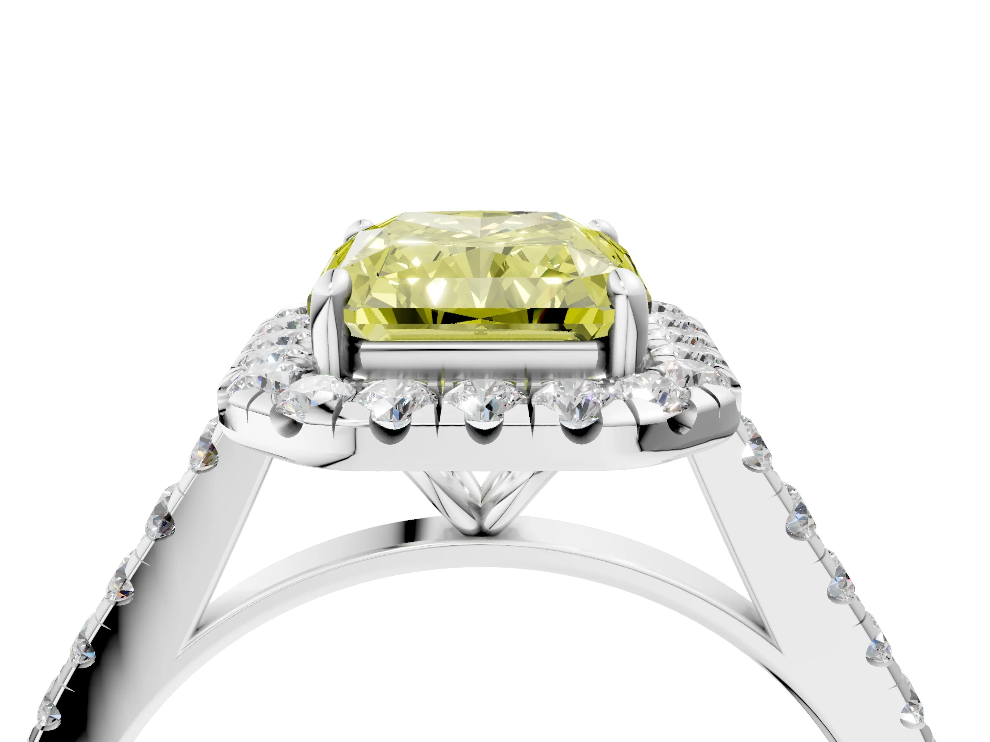 White gold Fancy Yellow Radiant Cut Halo Pave Diamond Engagement Ring with Four-Prong Setting_40