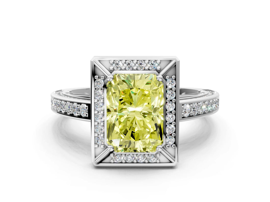 White gold Fancy Yellow Radiant  Cut Halo Pave Split Shank Prong Setting Ring_32