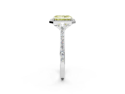 White gold Fancy Yellow Radiant Cut Halo Round Diamond Pavé Band with Four-Prong Setting_47