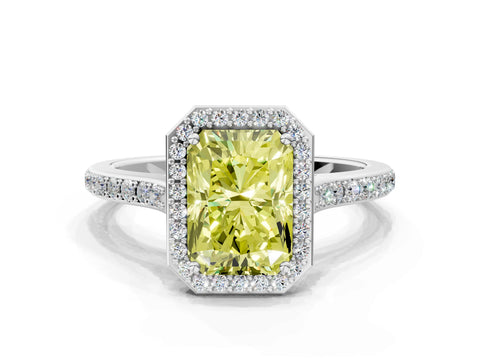 White gold Fancy Yellow Radiant Cut Halo Round Diamond Pavé Band with Four-Prong Setting_51
