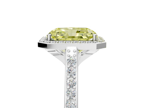 White gold Fancy Yellow Radiant Cut Halo Round Diamond Pavé Band with Four-Prong Setting_52