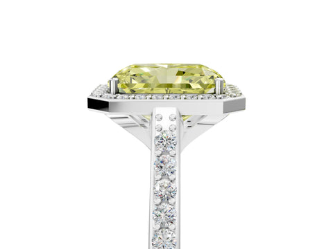 White gold Fancy Yellow Radiant Cut Halo Round Diamond Pavé Band with Four-Prong Setting_56