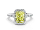 White gold Fancy Yellow Radiant Cut Halo Round Diamond Pavé Band with Four-Prong Setting_59