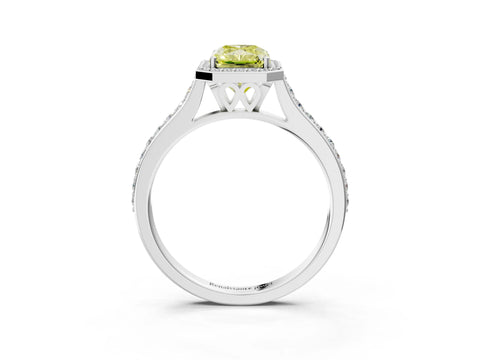 White gold Fancy Yellow Radiant Cut Halo Round Diamond Pavé Band with Four-Prong Setting_62