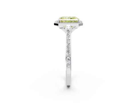 White gold Fancy Yellow Radiant Cut Halo Round Diamond Pavé Band with Four-Prong Setting_65