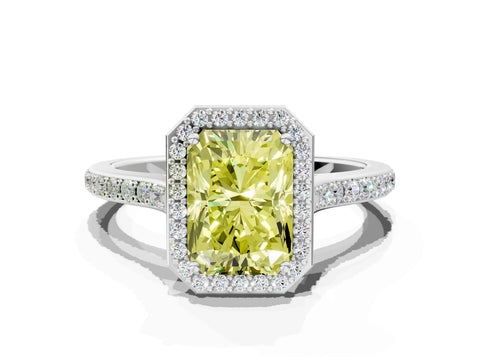 White gold Fancy Yellow Radiant Cut Halo Round Diamond Pavé Band with Four-Prong Setting_71