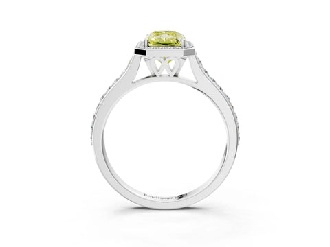White gold Fancy Yellow Radiant Cut Halo Round Diamond Pavé Band with Four-Prong Setting_78