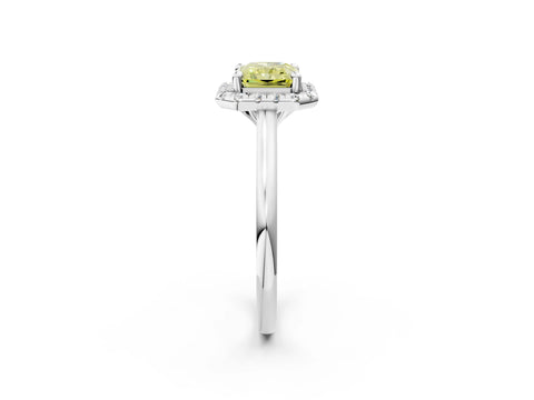 White gold Fancy Yellow Radiant Cut Halo Round Diamond Solitaire Engagement Ring with Pave Band and Four-Prong Setting_26