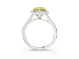 White gold Fancy Yellow Radiant Cut Halo Round Diamond Solitaire Engagement Ring with Pave Band and Four-Prong Setting_27