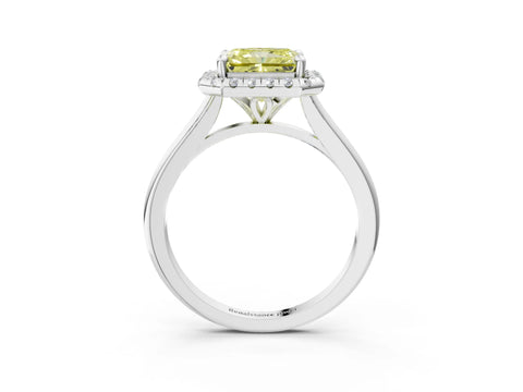 White gold Fancy Yellow Radiant Cut Halo Round Diamond Solitaire Engagement Ring with Pave Band and Four-Prong Setting_27