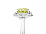 White gold Fancy Yellow Radiant Cut Halo Round Diamond Solitaire Engagement Ring with Pave Band and Four-Prong Setting_29