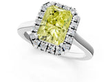 White gold Fancy Yellow Radiant Cut Halo Round Diamond Solitaire Ring with Pavé Band and Four-Prong Setting_1