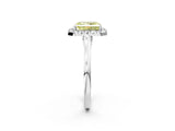 White gold Fancy Yellow Radiant Cut Halo Round Diamond Solitaire Ring with Pavé Band and Four-Prong Setting_2